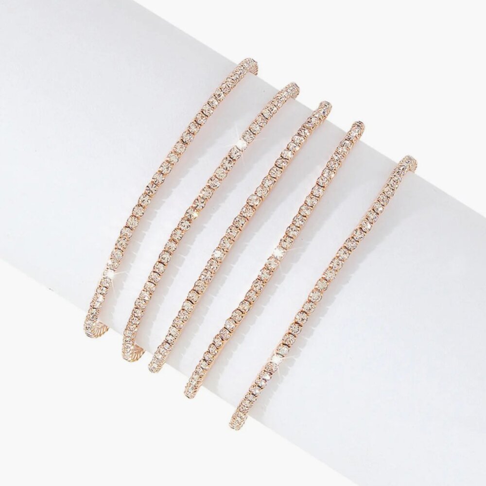 🌺 🌺 🌺Set of 5 Golden Stretch Tennis Bracelets Bangles - Picture 2 of 3